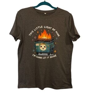 Womens Graphic T Shirt XL Dumpster Fire Funny Quote Dark Gray Tee NEW Fun vibes